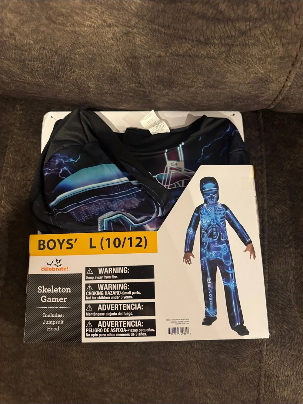 Skeleton‎ Gamer Boys' Costume Jumpsuit Top - Black with Neon Blue Print